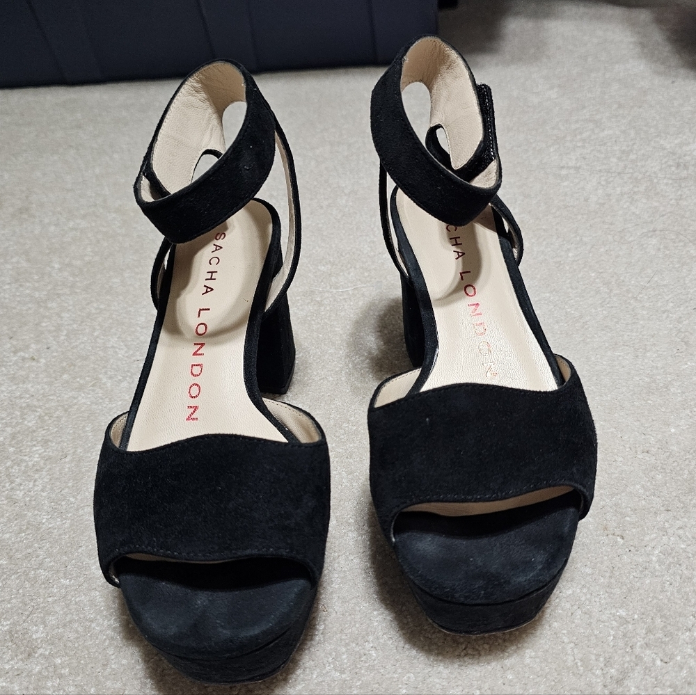 Sacha London Black Suede Platform Heels Sandals 6.5